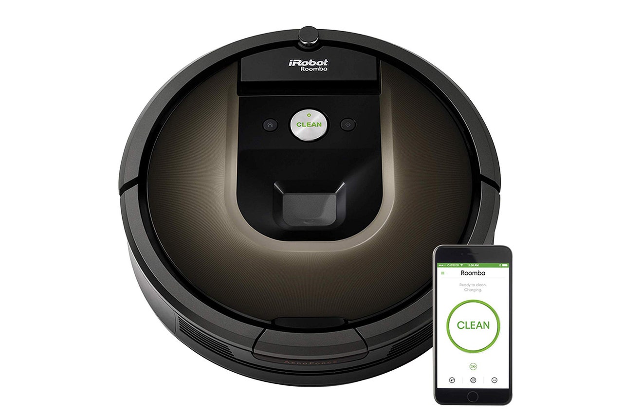 A black robot vacuum 