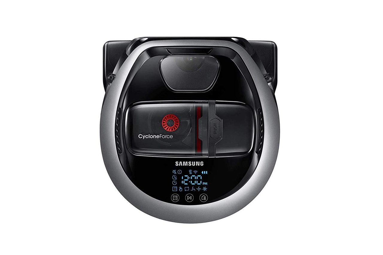 A black robot vacuum 