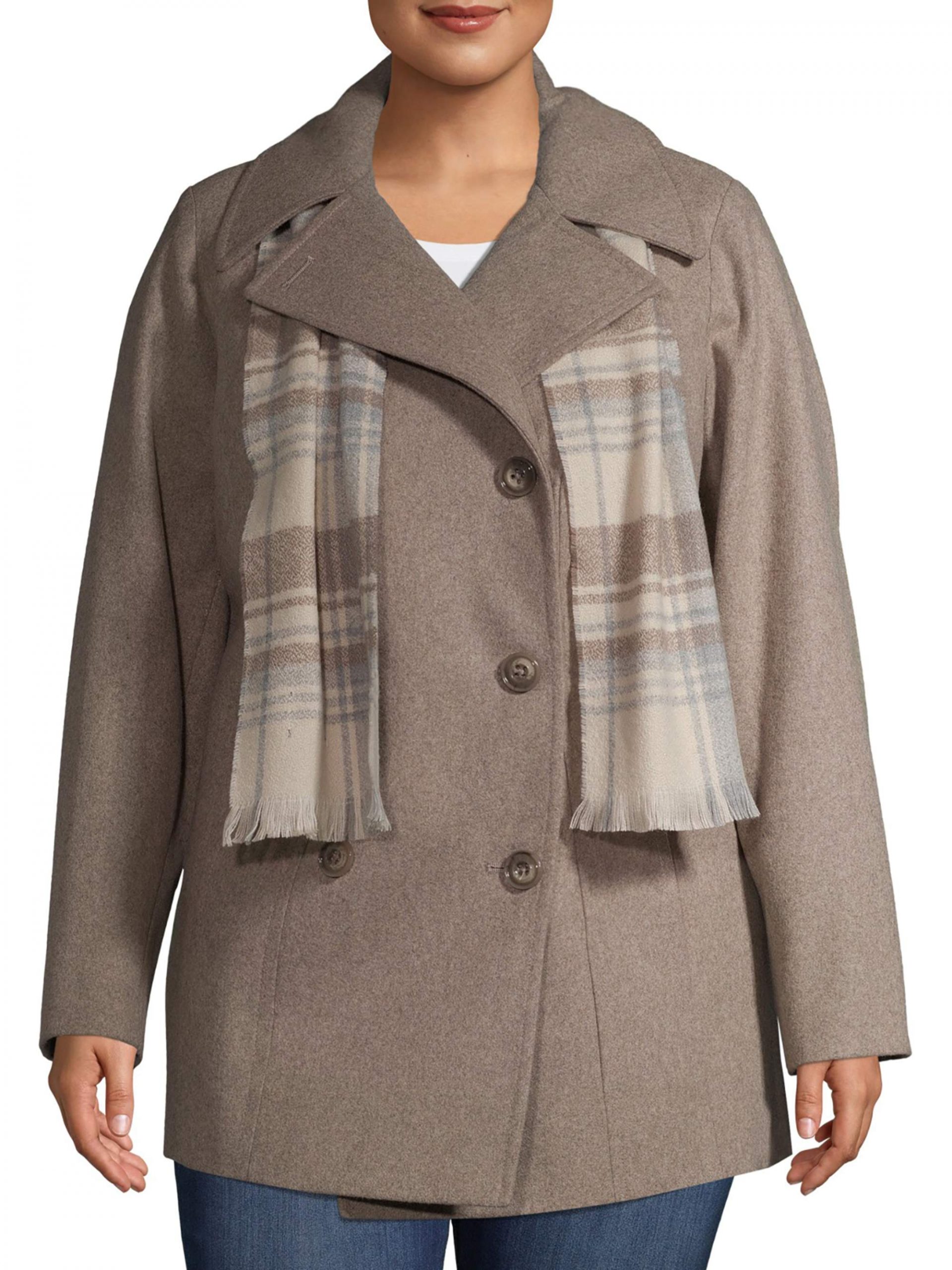 F.O.G. Womens Plus Size Double Breasted Wool Coat With Scarf scaled