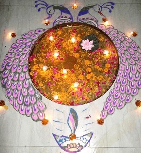 Diwali rangoli with peacock