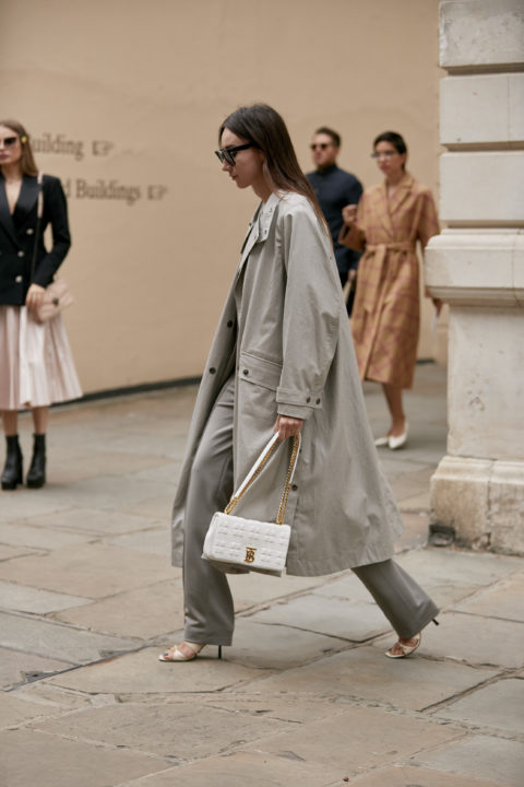 Woman in grey outfit