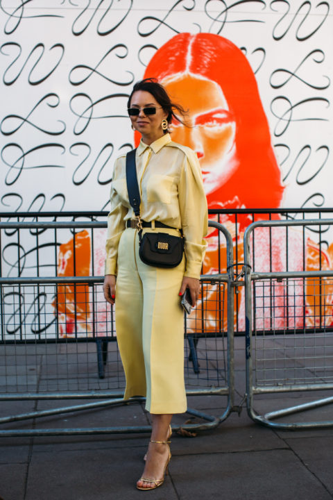 Woman in yellow top and pants