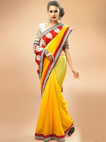 Red And Yellow Georgette Saree