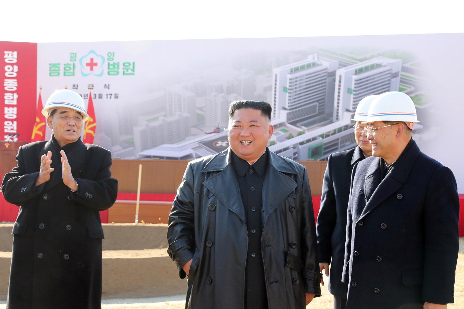 Supreme Leader of North Korea Kim Jongun at a groundbreaking ceremony for Pyongyang General Hospital in North Korea...