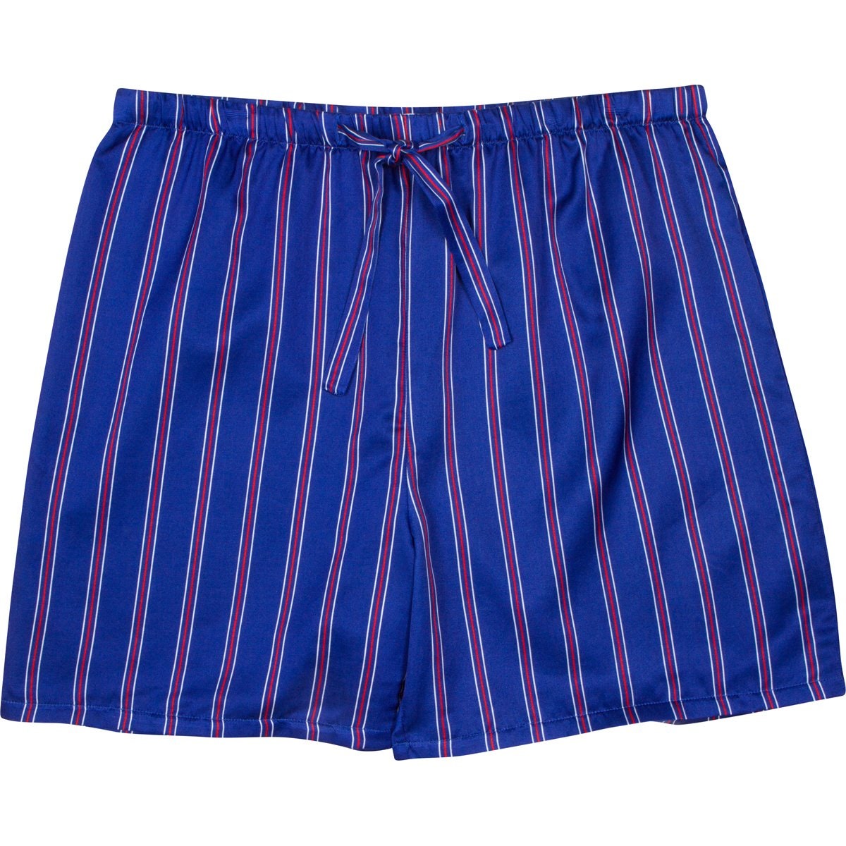 blue pajama shorts with red stripes