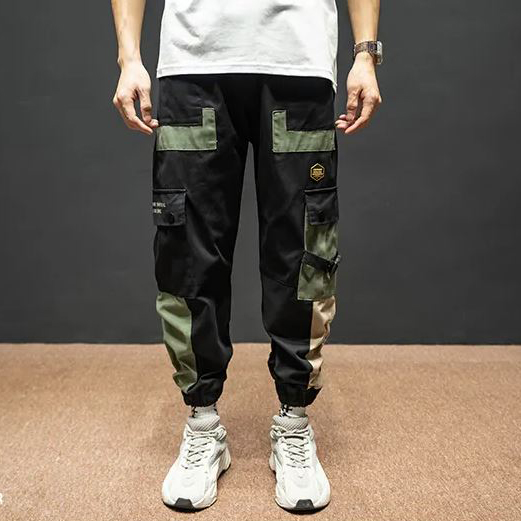 Black, green and beige cargo pants