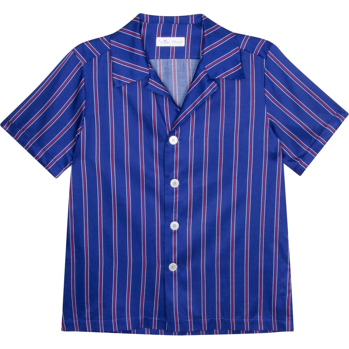 A blue pajama shirt with red stripes