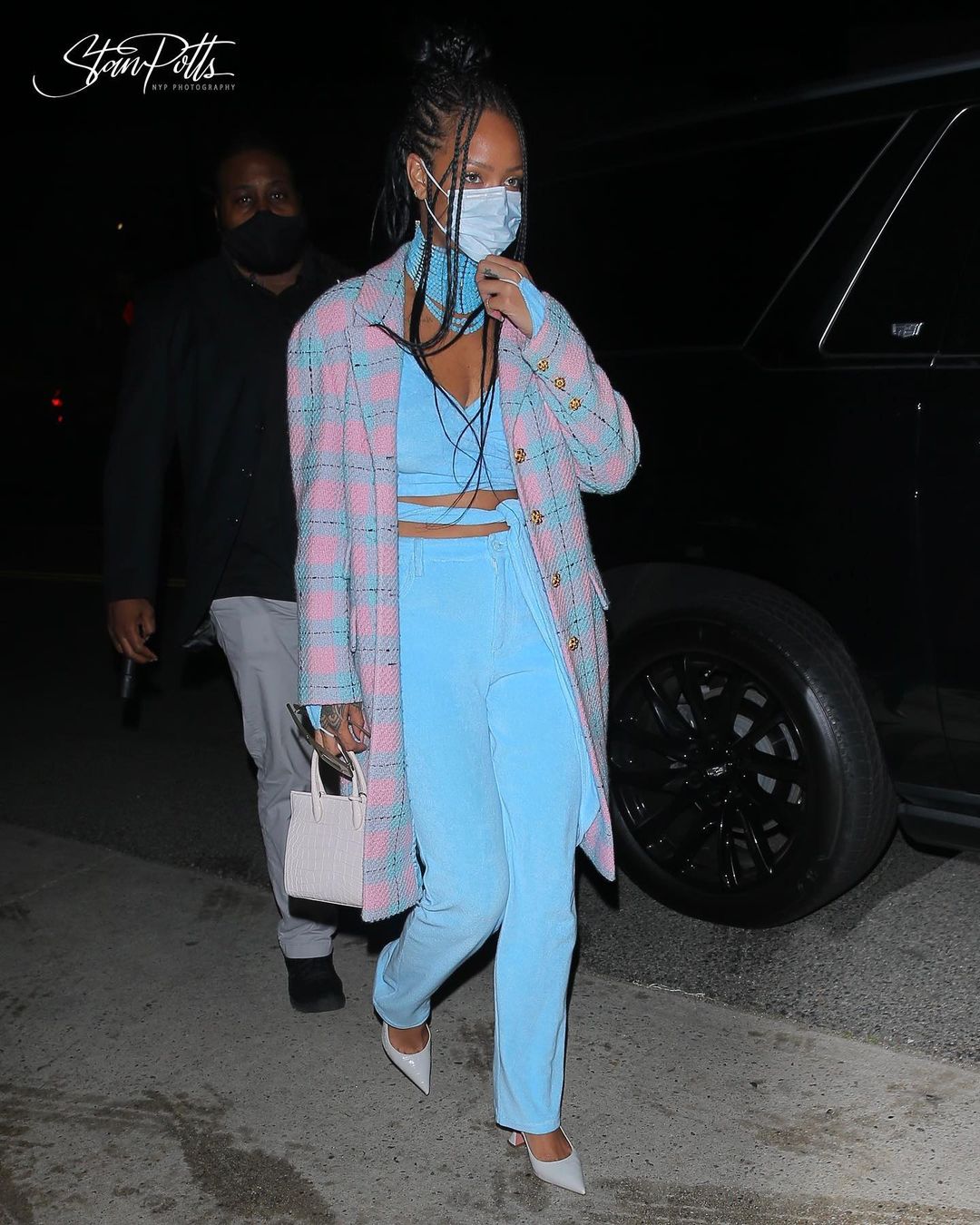 Rihanna in baby blue matching outfit black-celebs-style-stars-instagram