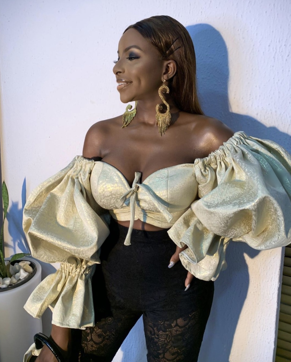 Wathoni Anyansi gold crop tops with puffy sleeves stylerave