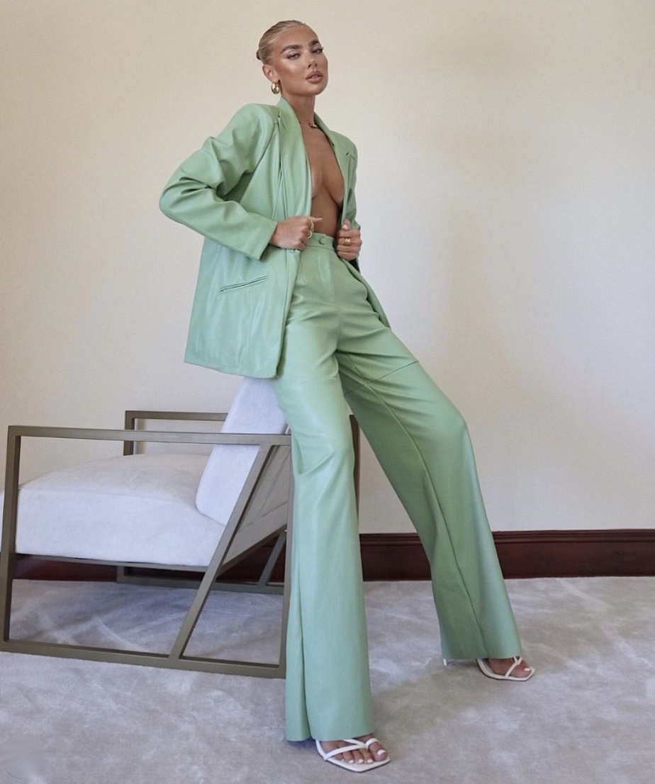Jess Hunt green oversized blazer square toe heels stylerave