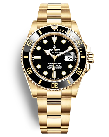 gold watch with a black bezel