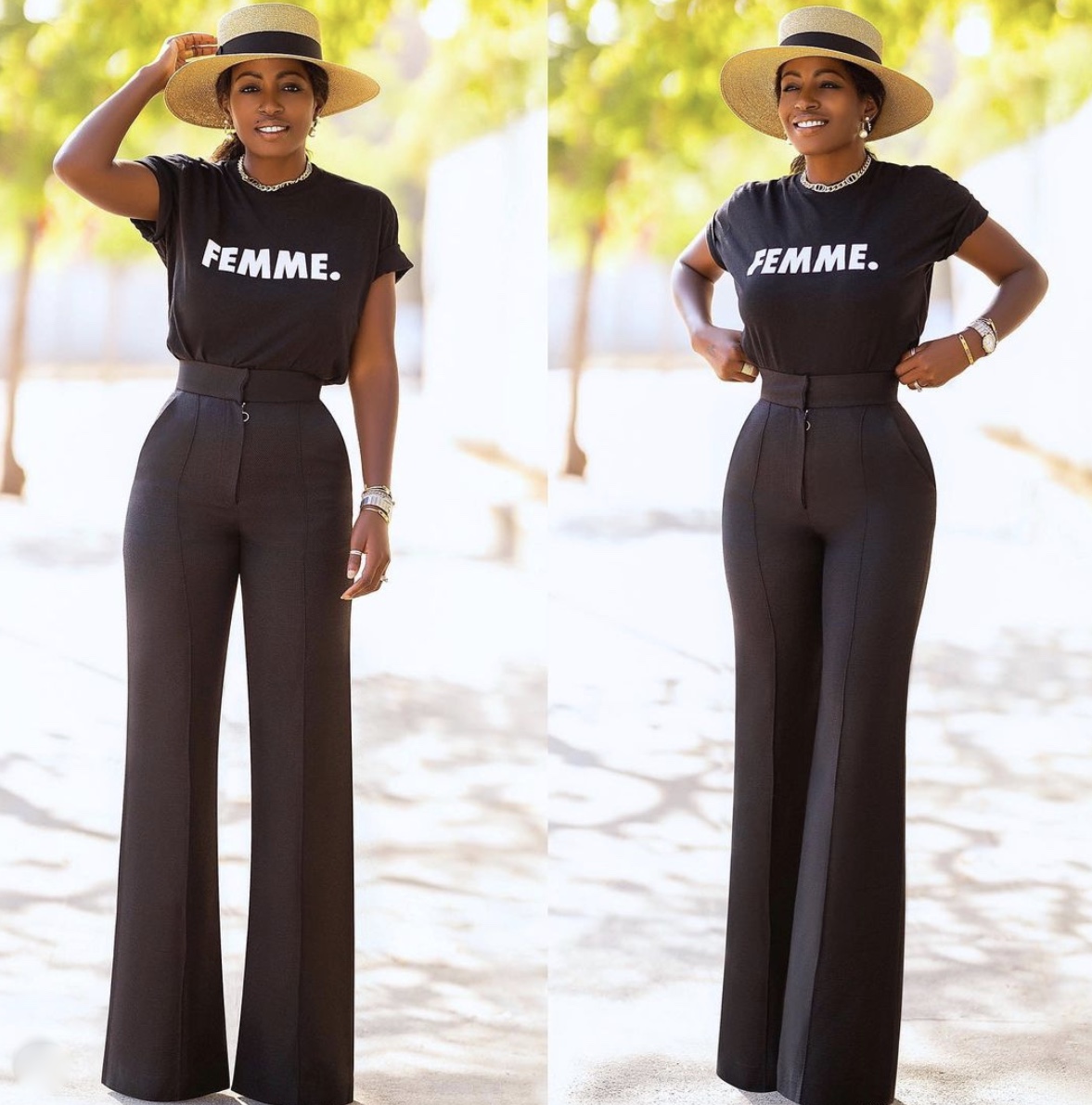 black slogan tee straw hat stylerave