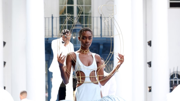 A model walks the runway during the Pyer Moss Couture Haute Couture Fall:Winter 2021:2022 show