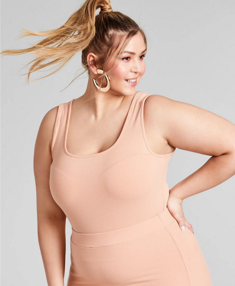 Trendy Plus Size Sleeveless Ribbed Knit Plus Size Bodysuit Created for Macys