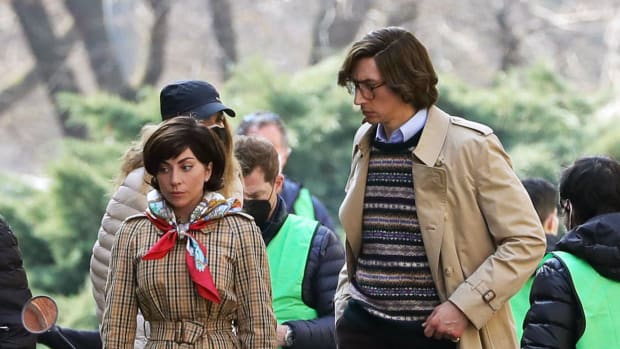 Adam Driver and Lady Gaga are seen filming 'House of Gucci' on March 10, 2021 in Milan, Italy. 
