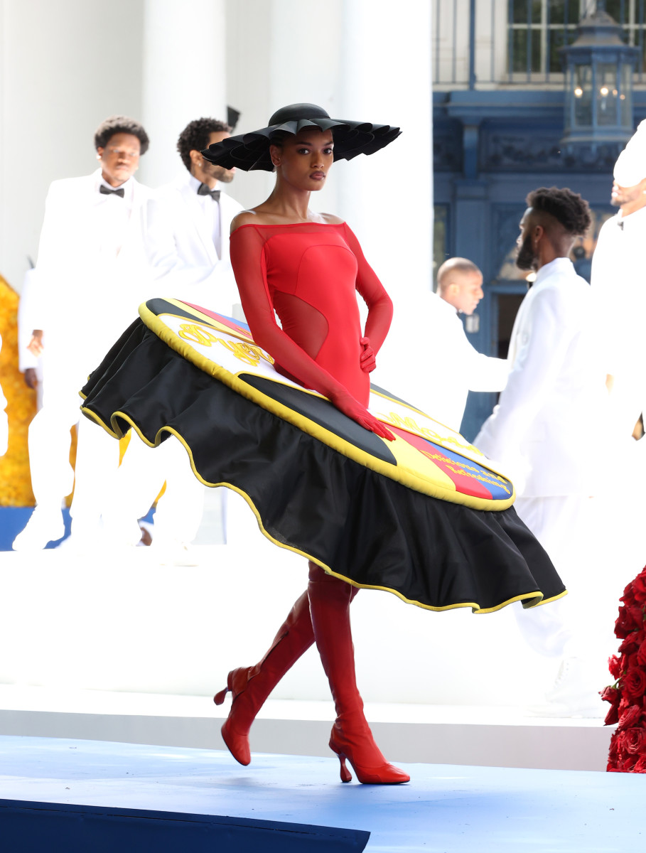 A model walks the runway during the Pyer Moss Couture Haute Couture Fall:Winter 2021:2022 show 3