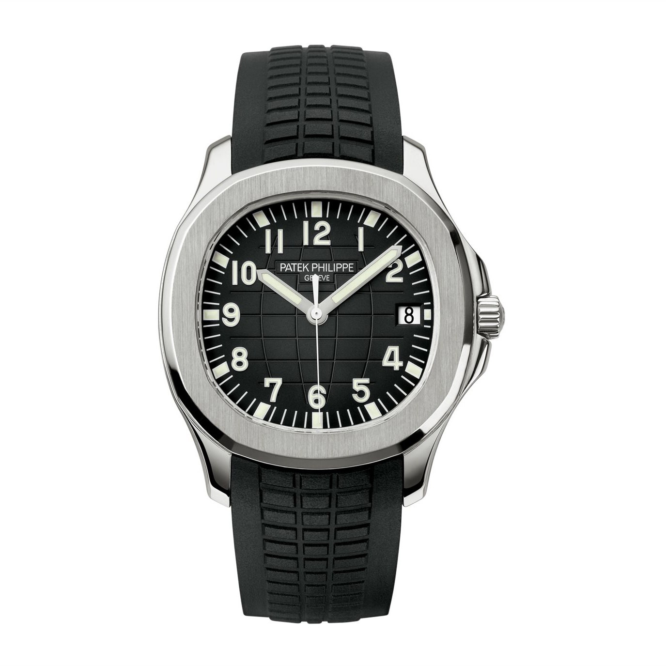 A silver watch with a black face