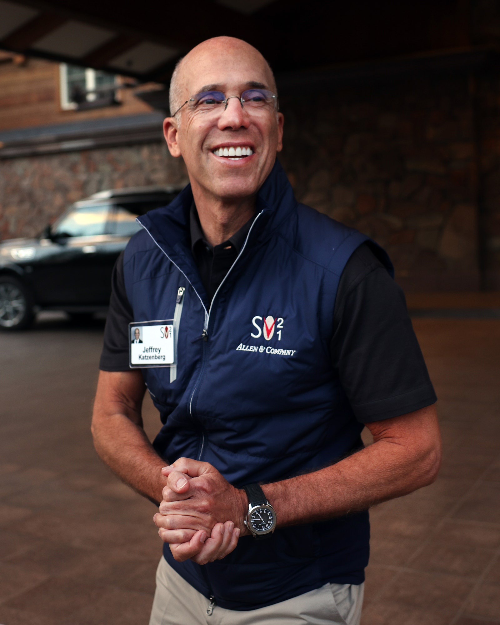 Producer Jeffrey Katzenberg speaks to the media at the Allen Company Sun Valley Conference