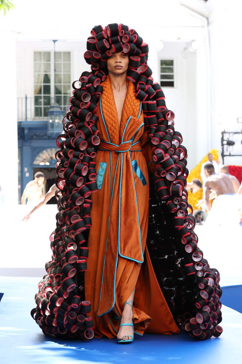 A model walks the runway during the Pyer Moss Couture Haute Couture Fall:Winter 2021:2022 show 4