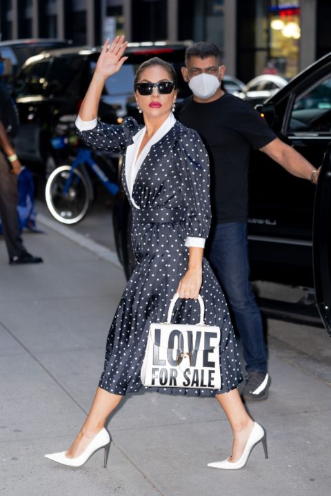 Lady Gaga wearing polka dots