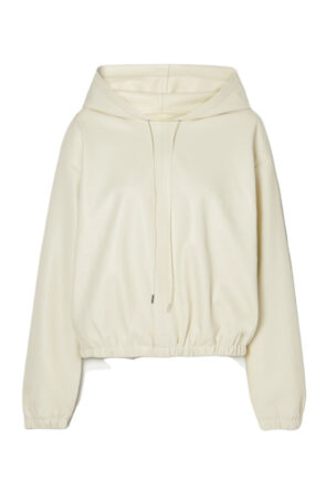 Ivory Faux Leather Hoodie