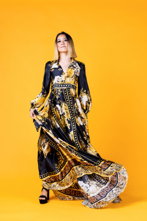 Black and orange Indigenous designed dress