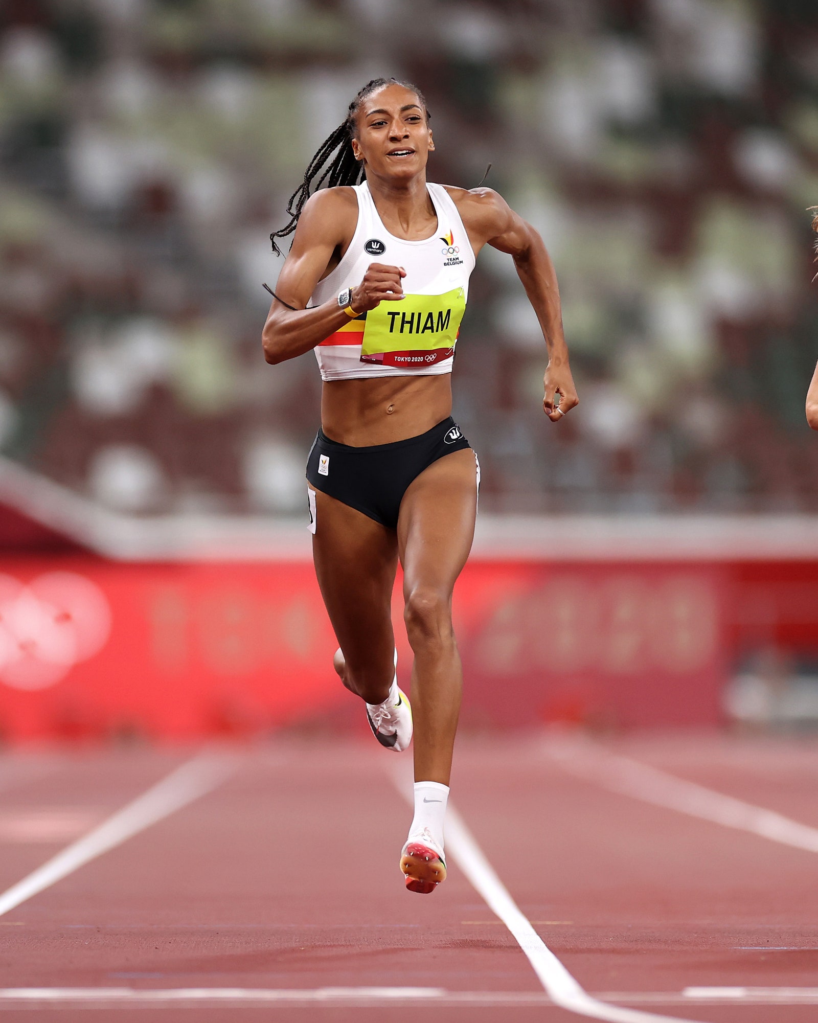 Nafissatou Thiam of Team Belgium competes in the Women