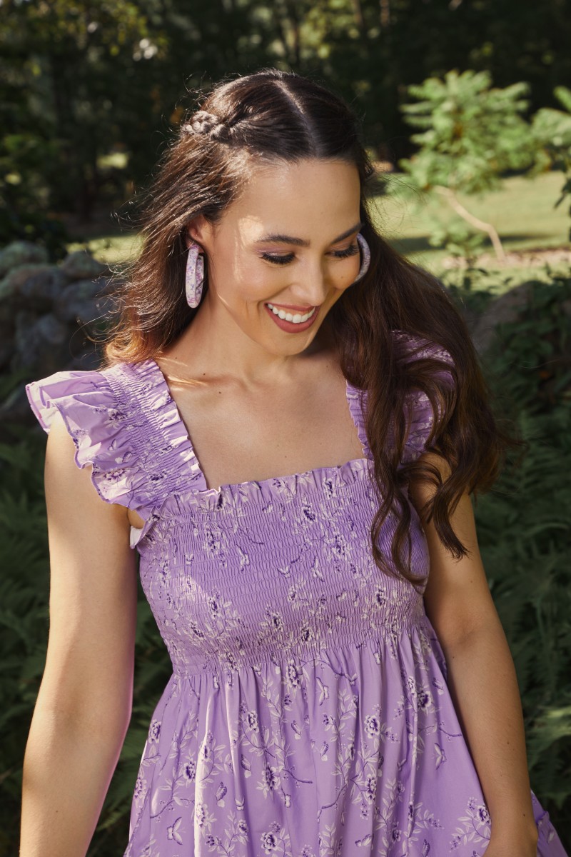 Meena Harris in the Hill House Home x Phenomenal x Netflix Ellie Floral Lavender Nap Dress ($125).