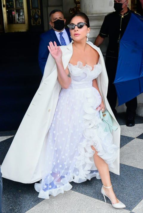 Lady Gaga in a white ball gown
