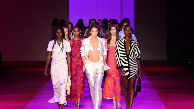 Model Gigi Hadid walks the runway for Brandon Maxwell during NYFW