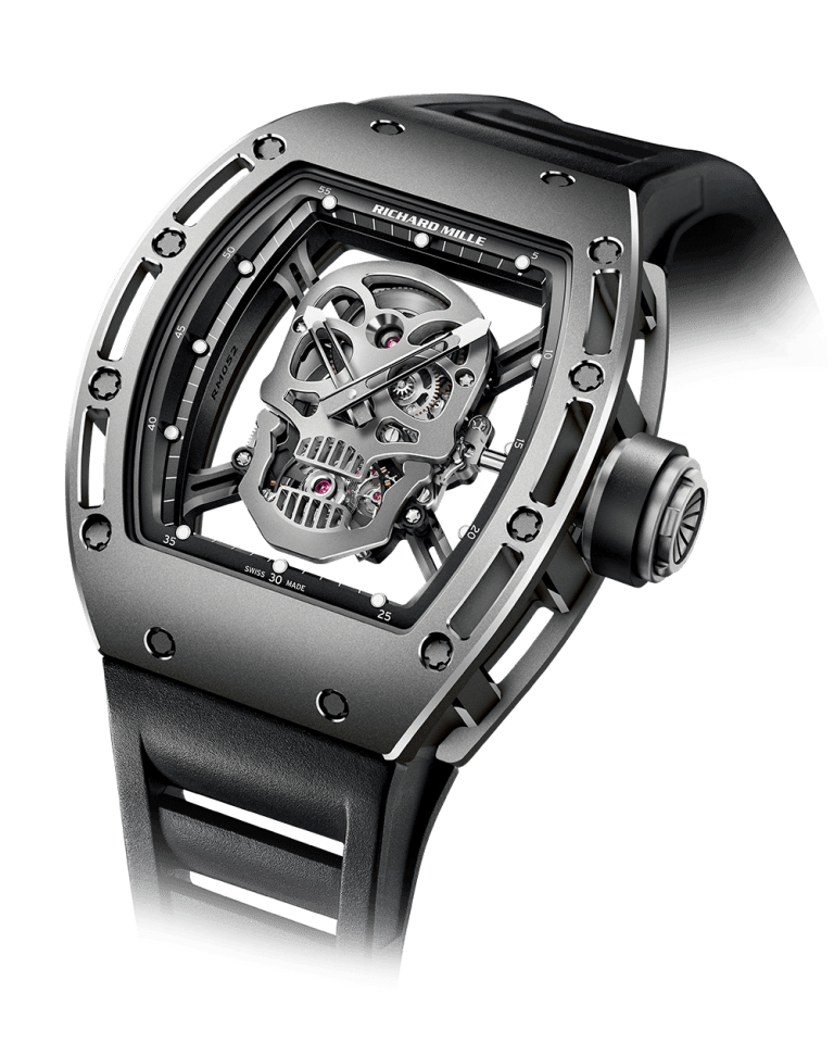 A black watch with a skull in the middle