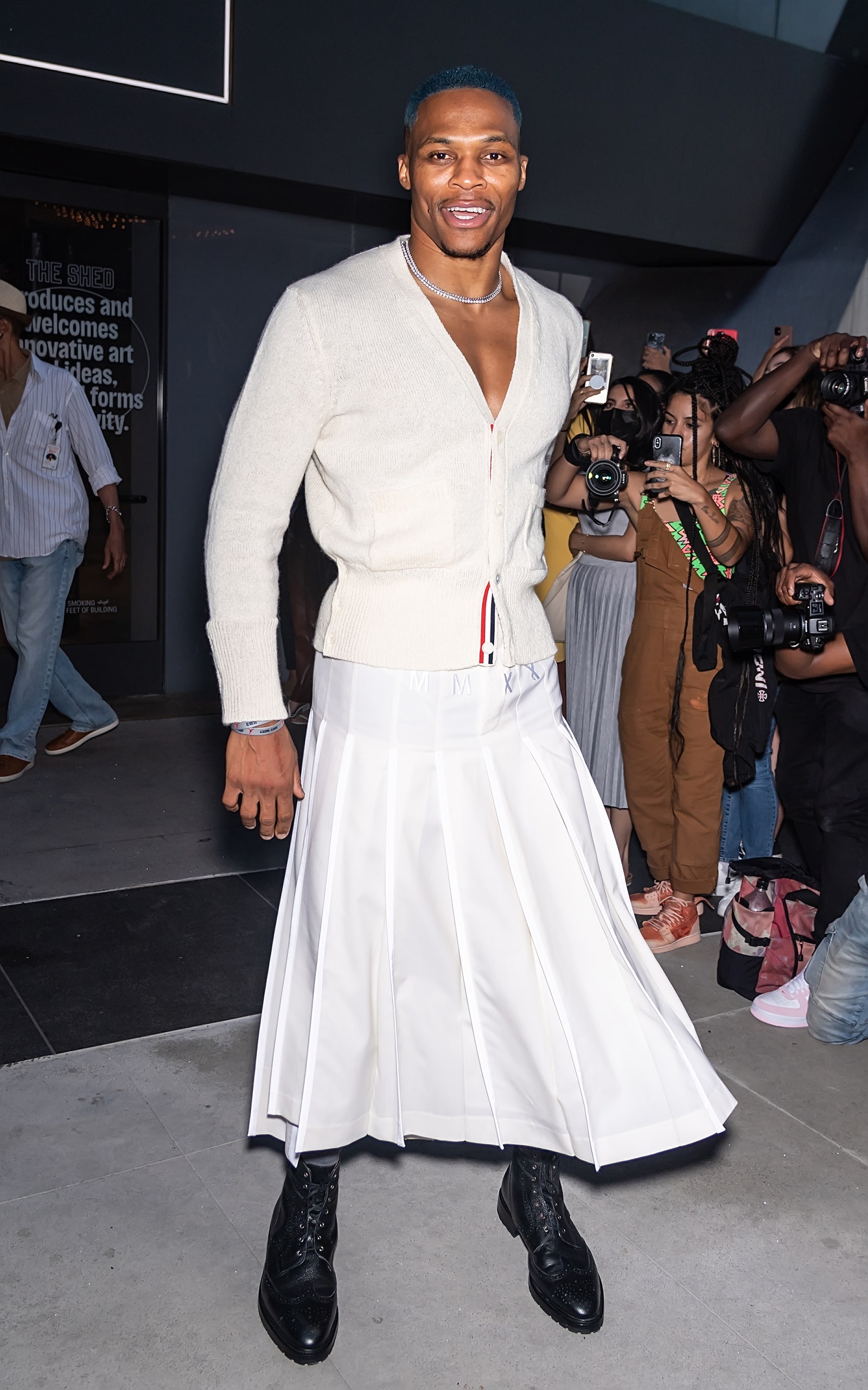 Image may contain Footwear Clothing Shoe Apparel Human Person Skirt Russell Westbrook and Fashion