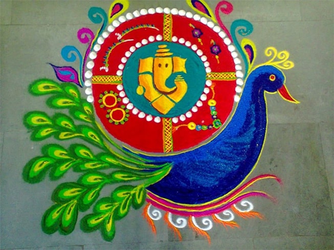 Peacock and Ganesh Rangoli