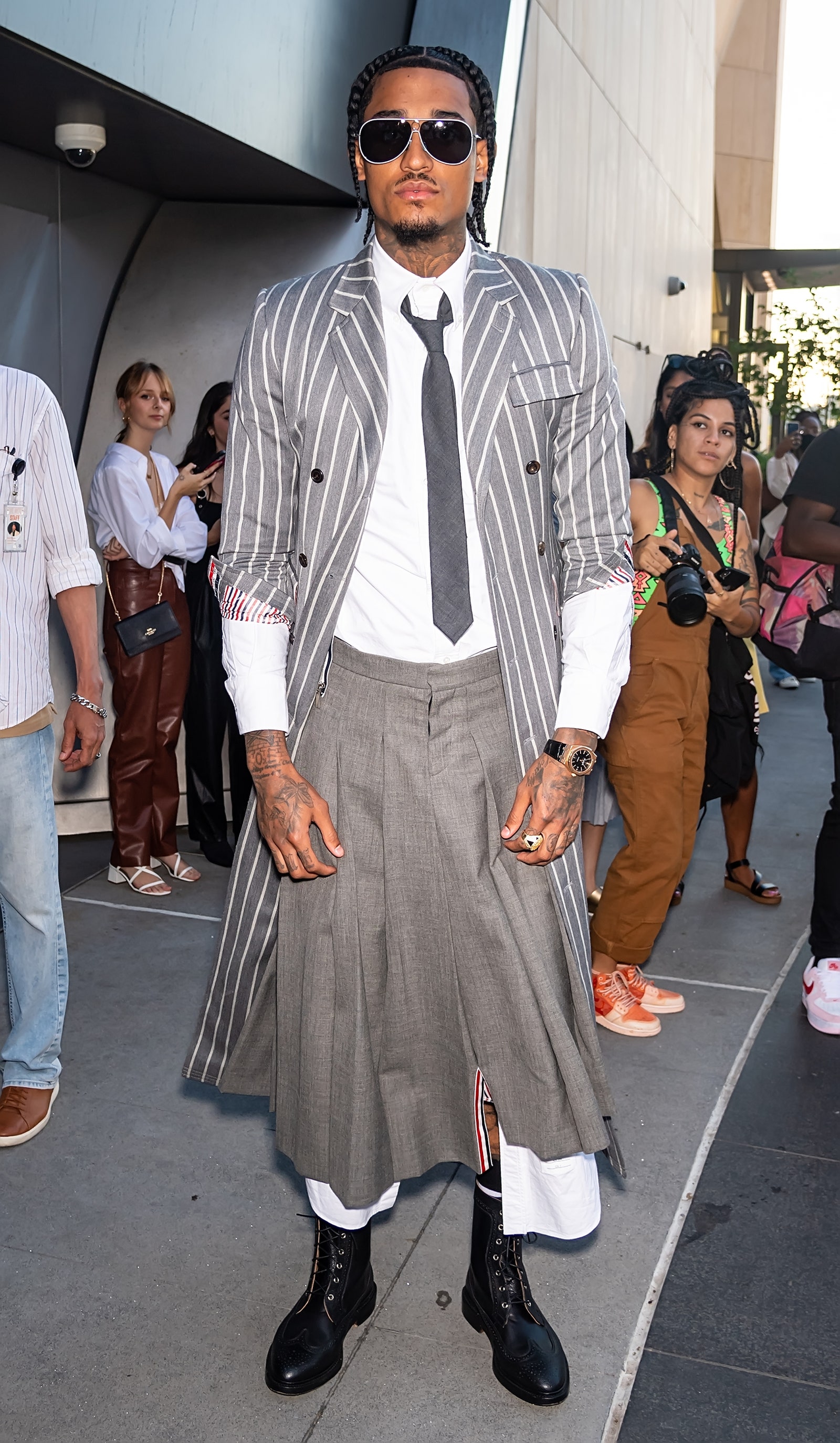 NEW YORK NEW YORK SEPTEMBER 11 Jordan Clarkson is seen arriving to the Thom Browne Spring 2022 Collection during New...
