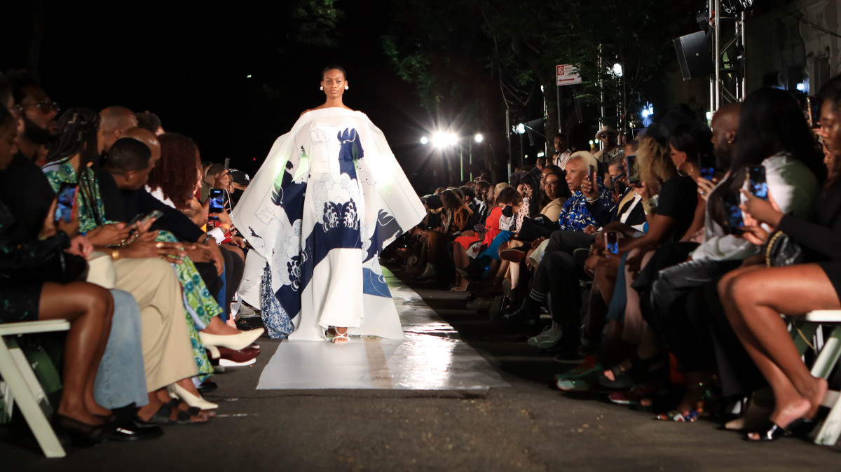 A model walks the runway for Harlem's Fashion Row - September 2021 at New York Fashion Week