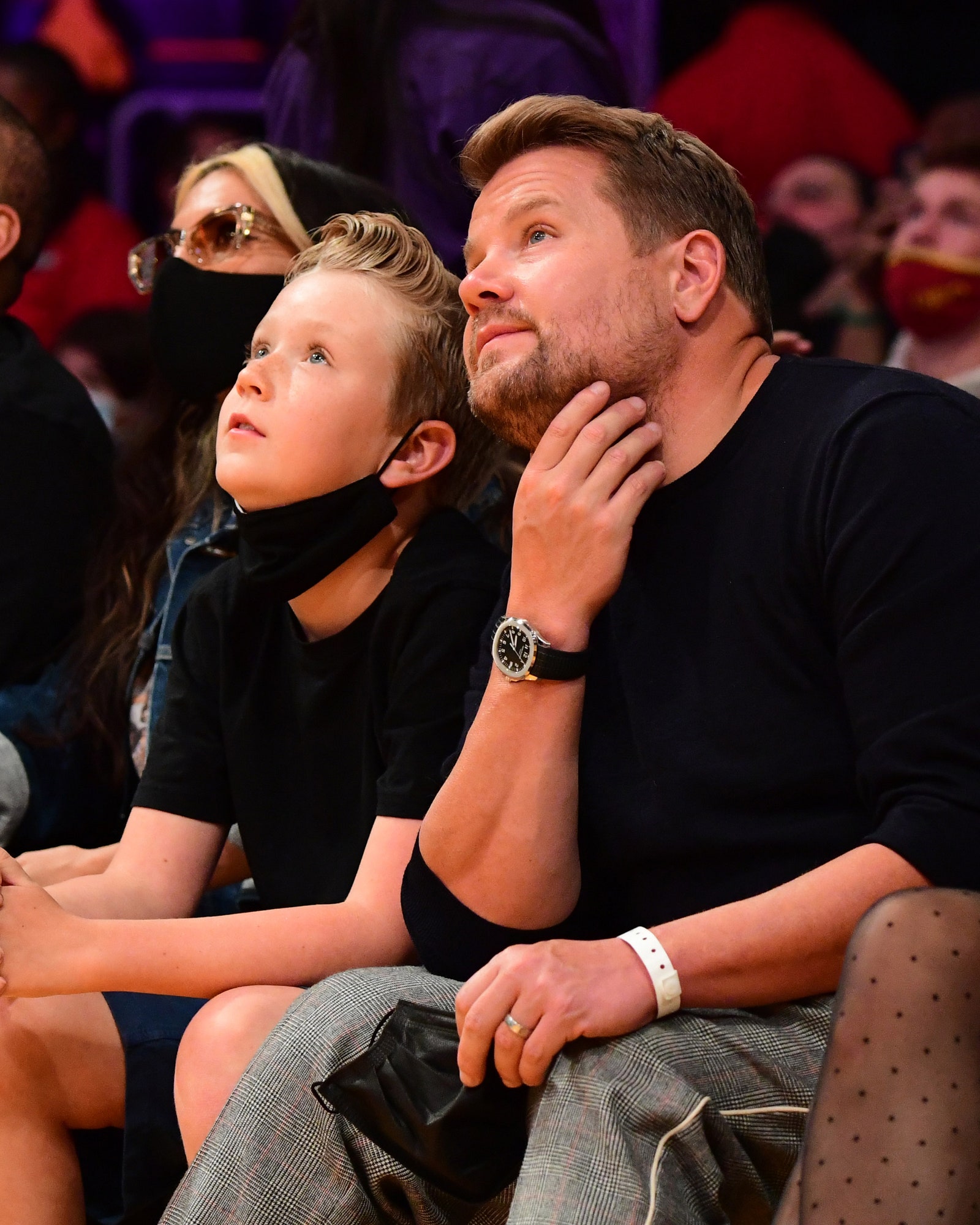 James Corden attends a game between the Golden State Warriors and the Los Angeles Lakers