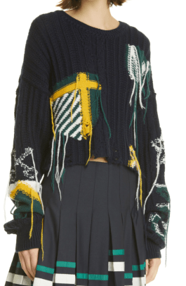 Monse Inside Out Varsity Crop Cable Knit Sweater Nordstrom