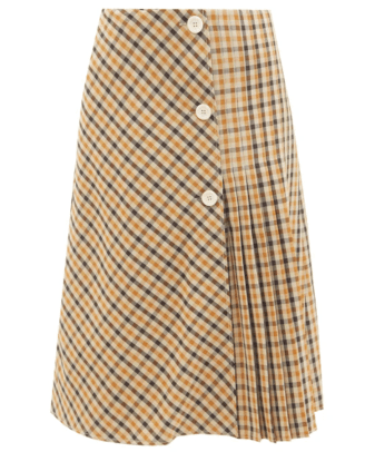 Wales Bonner Kalimba checked pleated wool-blend skirt matches