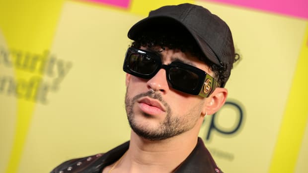 Bad Bunny poses backstage for the 2021 Billboard Music Awards