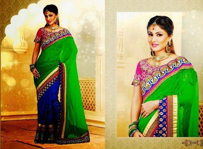 peacock green saree in combination with royal blue