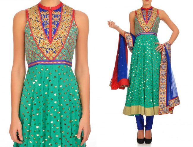 Green Rexine Embroidery Anarkali