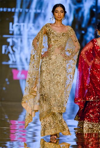 Embroidered Sheer Gold Saree