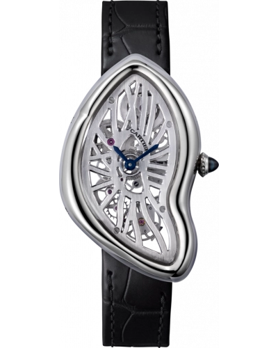 A steel watch with an asymmetric face and sapphire accents