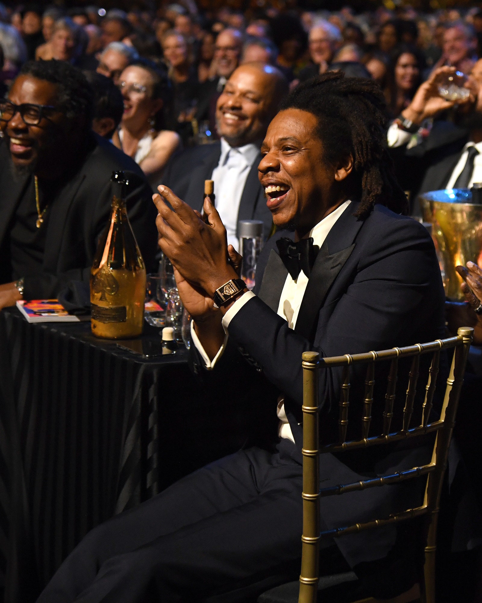 JayZ reacts to his induction speech by Dave Chappelle during the 36th Annual Rock Roll Hall Of Fame Induction Ceremony