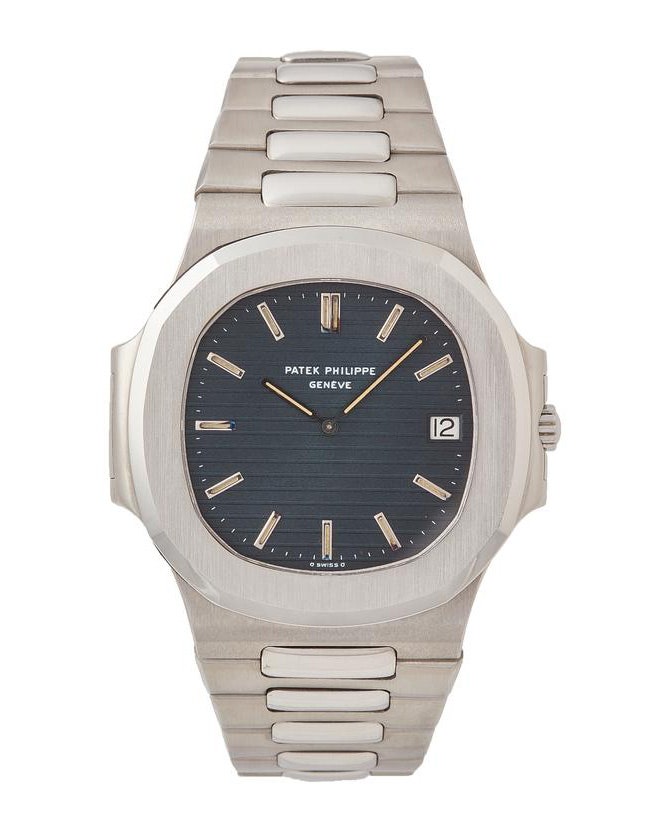A light steel watch with a navy blue face