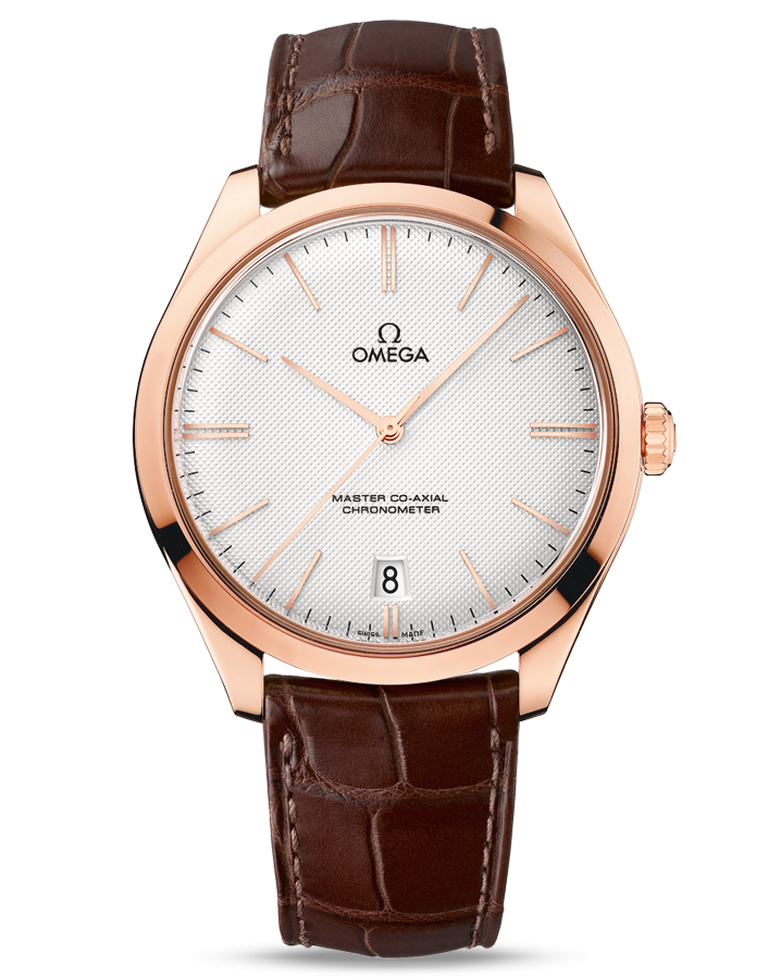 A gold watch with a white face