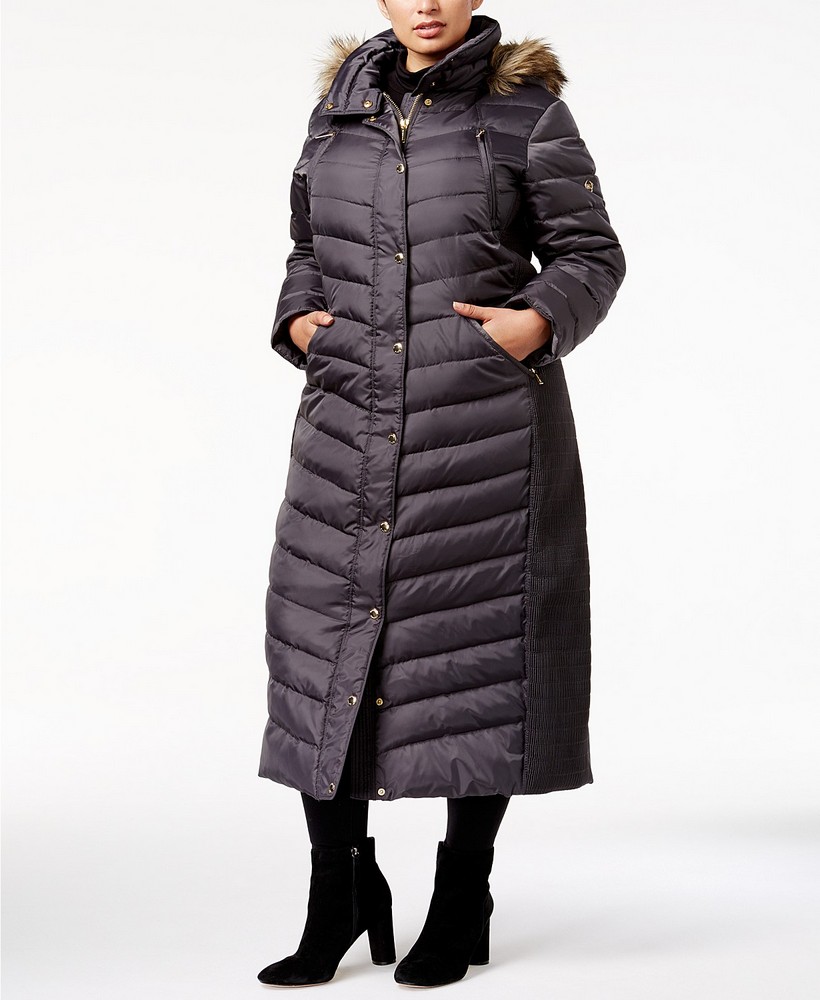 25 Must Rock Plus Size Puffer Coats- MICHAEL Michael Kors Plus Size Faux-Fur-Trim Hooded Maxi Coat