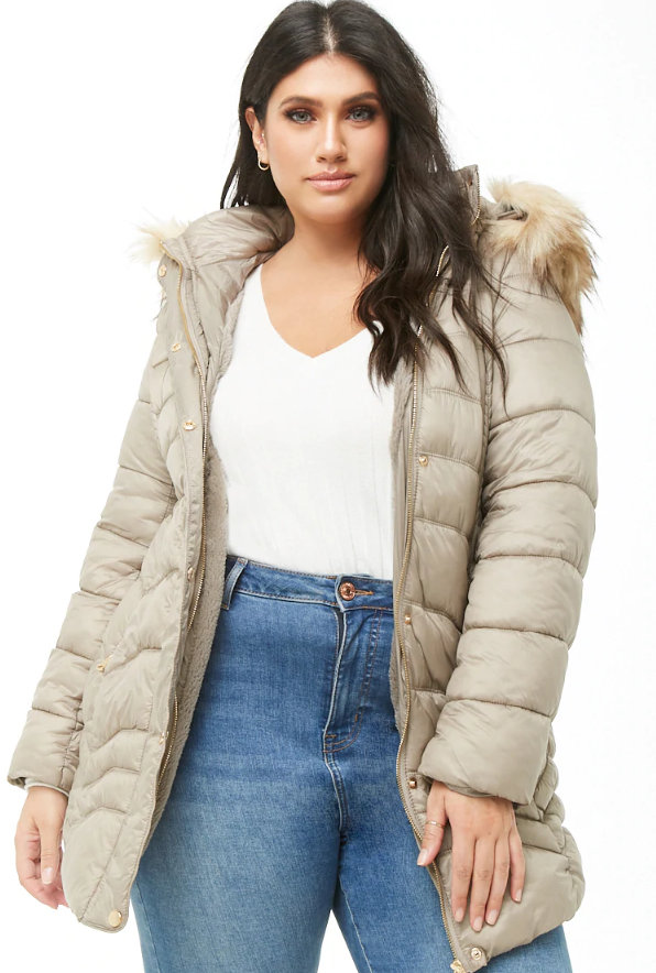 25 Must Rock Plus Size Puffer Coats-Plus Size Faux Fur-Trim Puffer Jacket