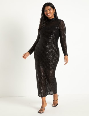 Eloquii Sheer Sequin Column Maxi