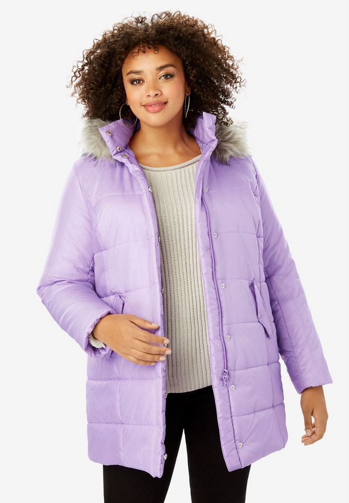 25 Must Rock Plus Size Puffer Coats- CLASSIC-LENGTH QUILTED PARKA WITH FAUX-FUR HOOD